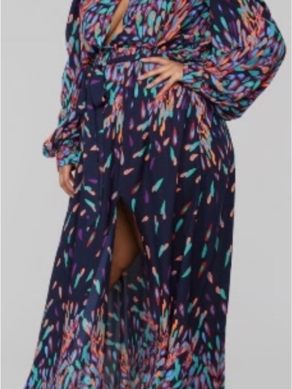Fashion Nova Navy Multi-Color Long Sleeve Maxi Dress - Picture 2 of 2